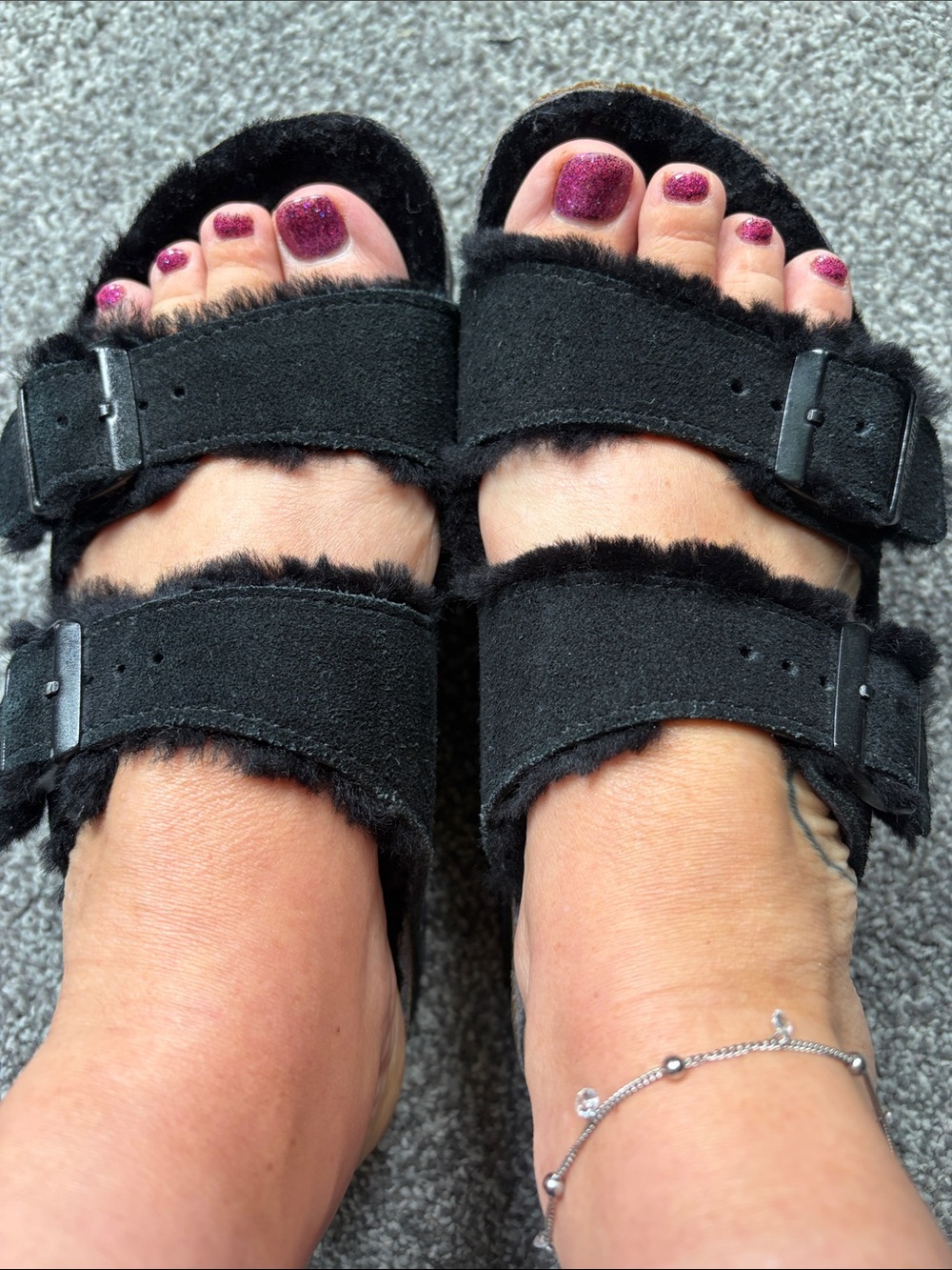 Birkenstock sandals with faux fur lining